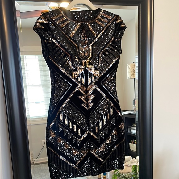 Express Black and Gold Sequin Dress - Picture 4 of 7